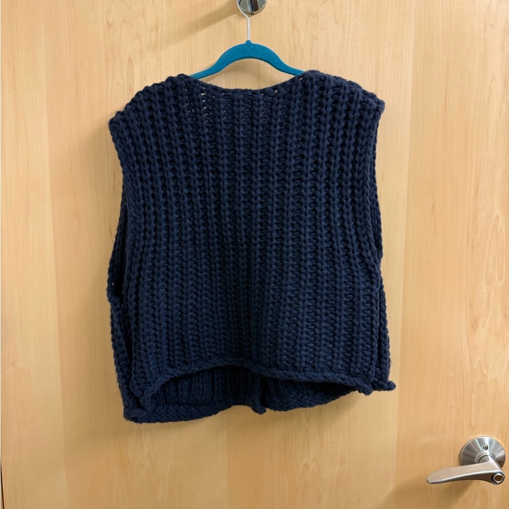 Chunky Blue Knit Vest with Gold Buttons - Picture 2 of 4